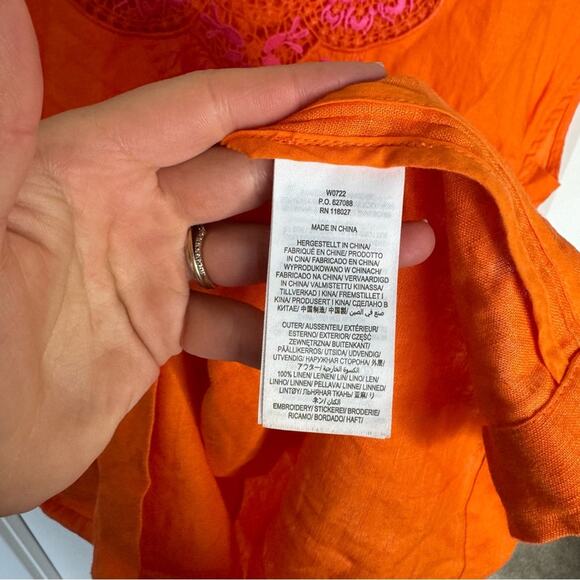 Boden Fleur Orange Pink 100% Linen Pockets Mini Dress Sundress Size 10 - Picture 7 of 7
